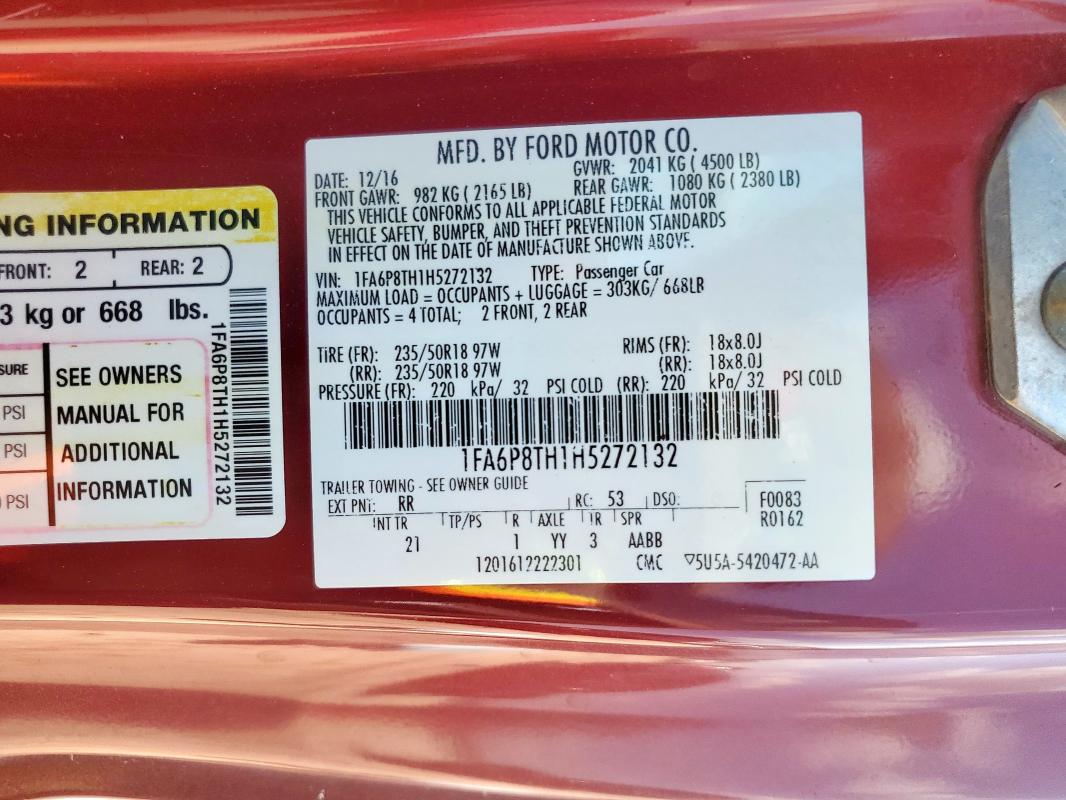 2017 FORD MUSTANG - 1FA6P8TH1H5272132