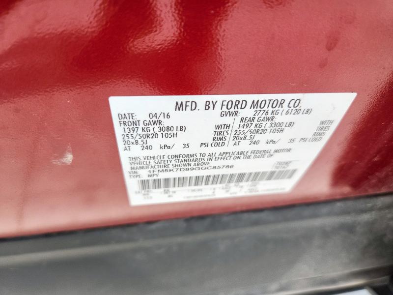 2016 FORD EXPLORER XLT 1FM5K7D89GGC85786