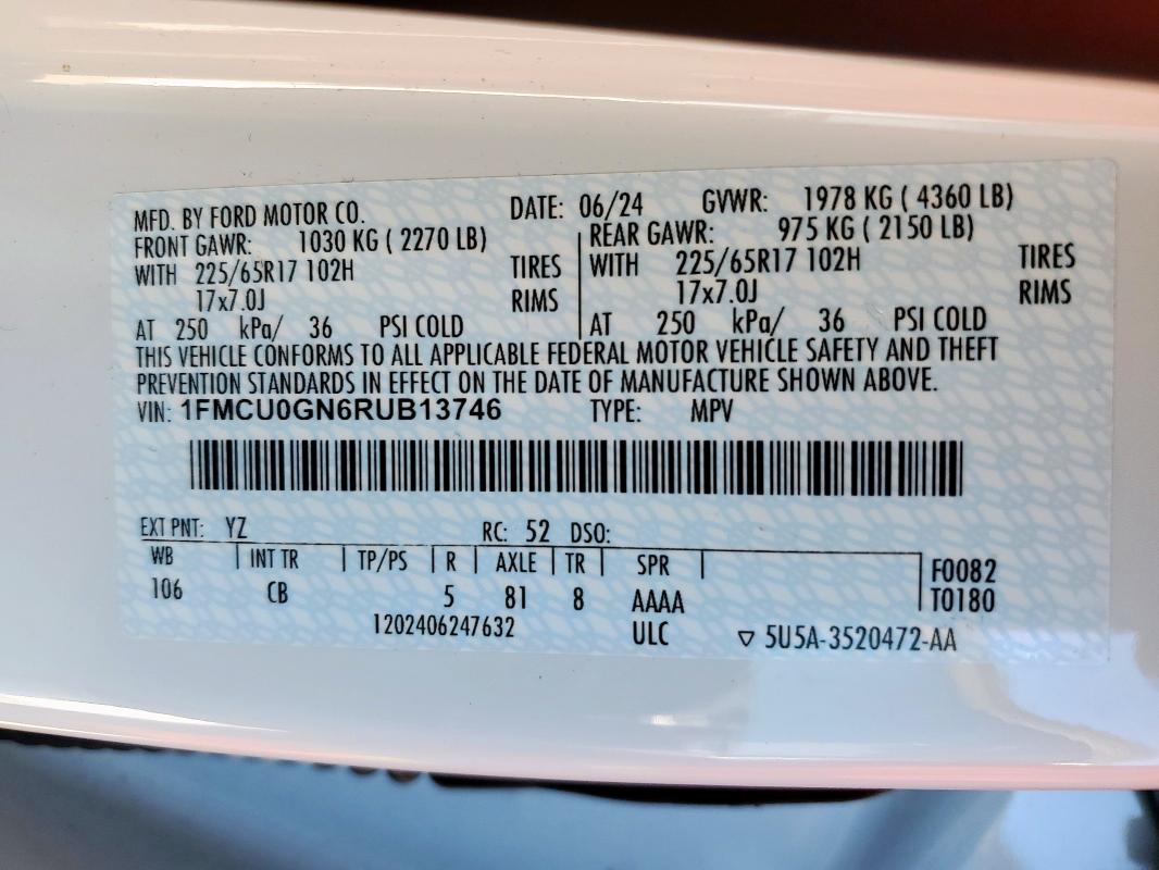 2024 FORD ESCAPE ACT - 1FMCU0GN6RUB13746