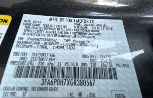 2016 FORD FUSION SE 3FA6P0H7XGR380567