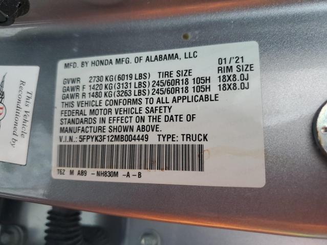 2021 HONDA RIDGELINE 5FPYK3F12MB004449