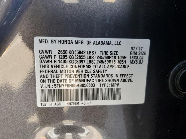 2017 HONDA PILOT EXL 5FNYF6H65HB056803