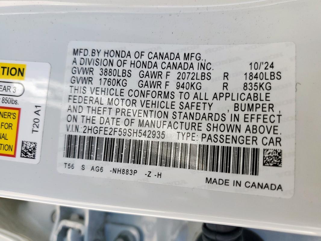 2025 HONDA CIVIC SPOR - 2HGFE2F59SH542935