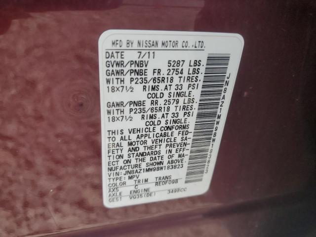 2011 NISSAN MURANO S - JN8AZ1MW9BW183823