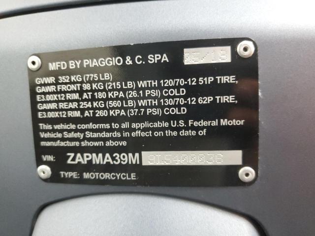 2020 VESPA MOPED ZAPMA39M9L5400036
