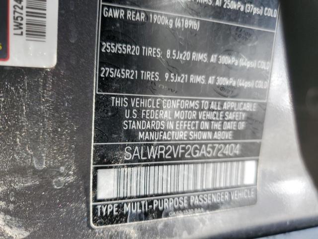 2016 LAND ROVER RANGE ROVE SALWR2VF2GA572404