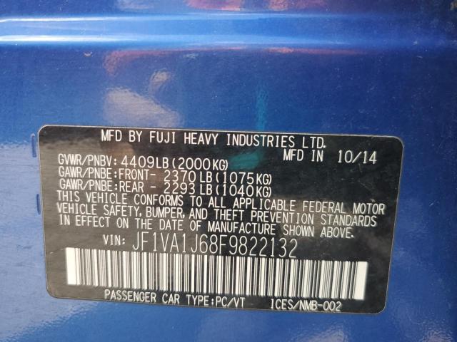 2015 SUBARU WRX LIMITE JF1VA1J68F9822132
