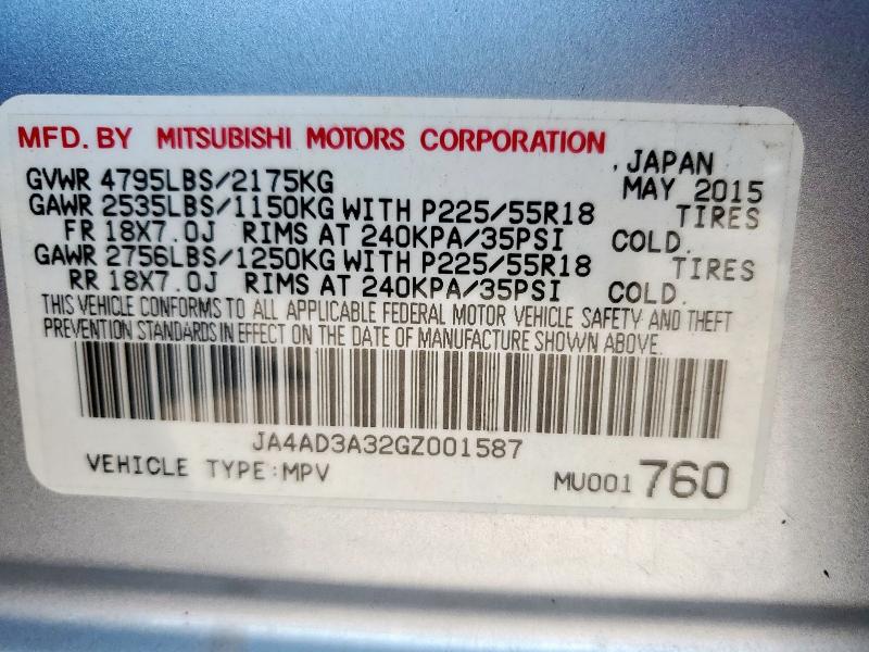 2016 MITSUBISHI OUTLANDER JA4AD3A32GZ001587