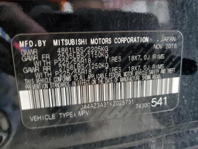 2019 MITSUBISHI OUTLANDER JA4AZ3A31KZ025731
