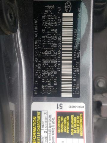 2021 TOYOTA CAMRY LE 4T1C11AK6MU520956