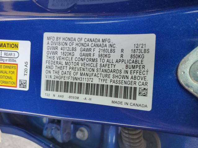 2022 HONDA CIVIC EX 2HGFE1F79NH311372