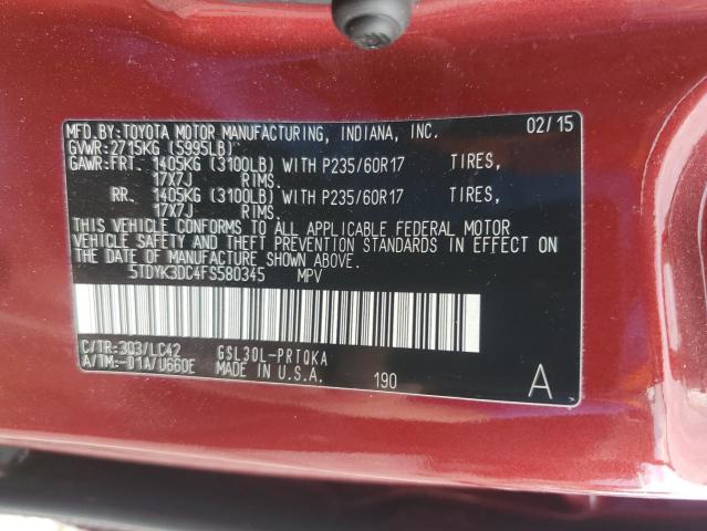 2015 TOYOTA SIENNA XLE 5TDYK3DC4FS580345