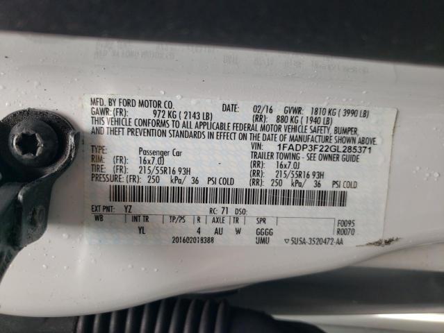 2016 FORD FOCUS SE 1FADP3F22GL285371