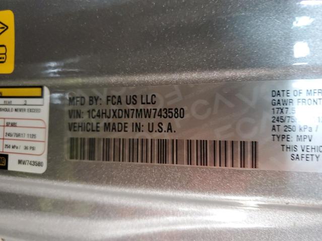 2021 JEEP WRANGLER U 1C4HJXDN7MW743580