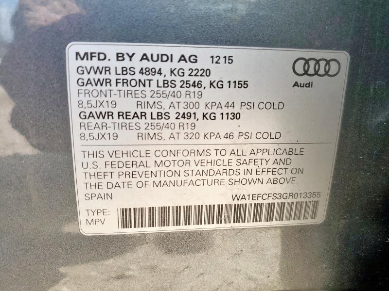 2016 AUDI Q3 PREMIUM WA1EFCFS3GR013355