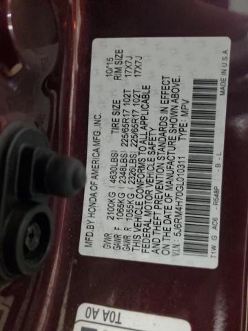 2016 HONDA CR-V EXL 5J6RM4H70GL010311