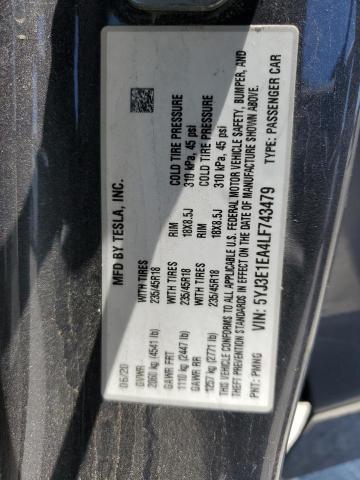 2020 TESLA MODEL 3 5YJ3E1EA4LF743479