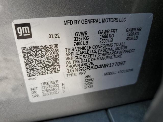 2022 CHEVROLET TAHOE C150 1GNSCRKD4NR177097