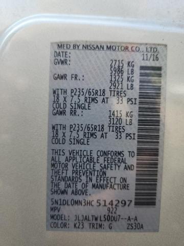 2017 INFINITI QX60 5N1DL0MN3HC514297