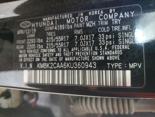 2019 HYUNDAI KONA SEL KM8K2CAA6KU360943
