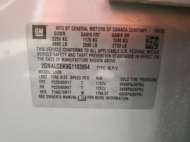 2016 CHEVROLET EQUINOX LT 2GNALCEK9G1183864