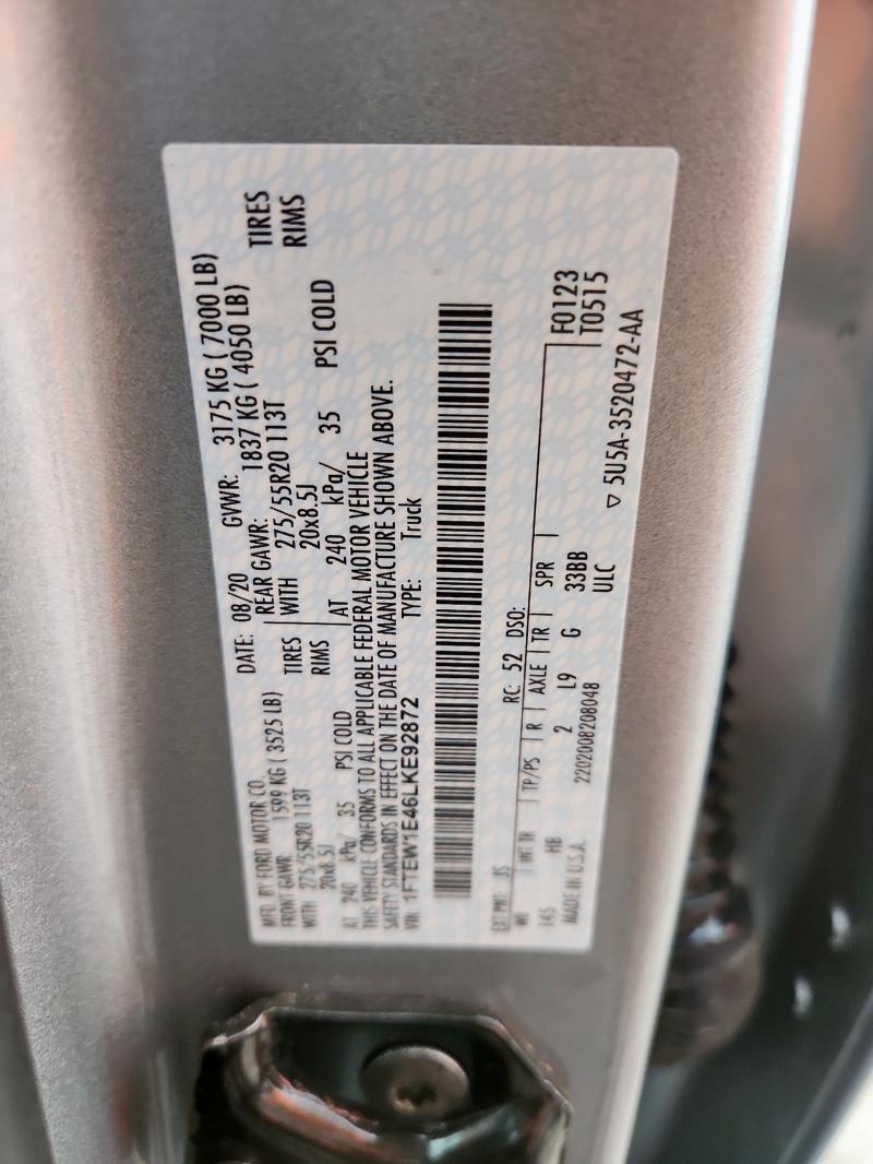 2020 FORD F150 SUPER - 1FTEW1E46LKE92872