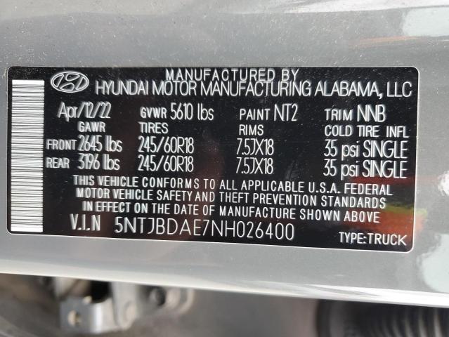 2022 HYUNDAI SANTA CRUZ 5NTJBDAE7NH026400