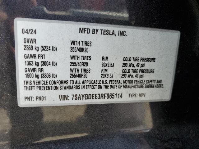 2024 TESLA MODEL Y 7SAYGDEE3RF065114