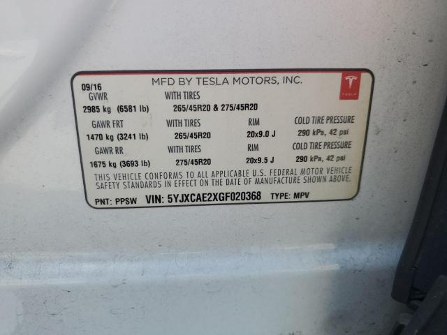 2016 TESLA MODEL X 5YJXCAE2XGF020368