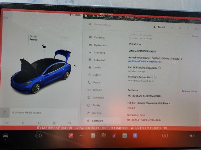 2019 TESLA MODEL 3 5YJ3E1EB5KF194138