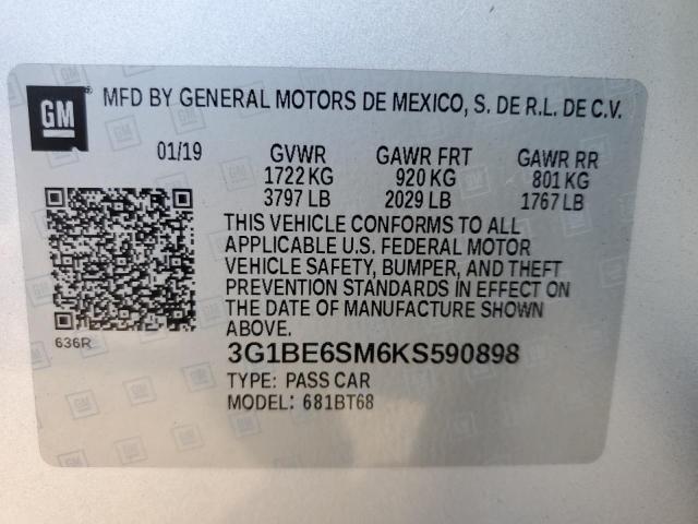 2019 CHEVROLET CRUZE LT 3G1BE6SM6KS590898