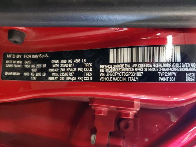 2016 FIAT 500X TREKKING ZFBCFYCT0GP331867