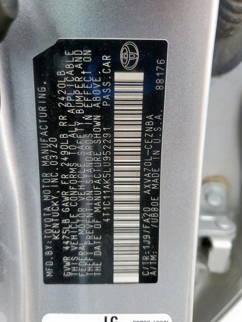 2020 TOYOTA CAMRY LE #3221713373