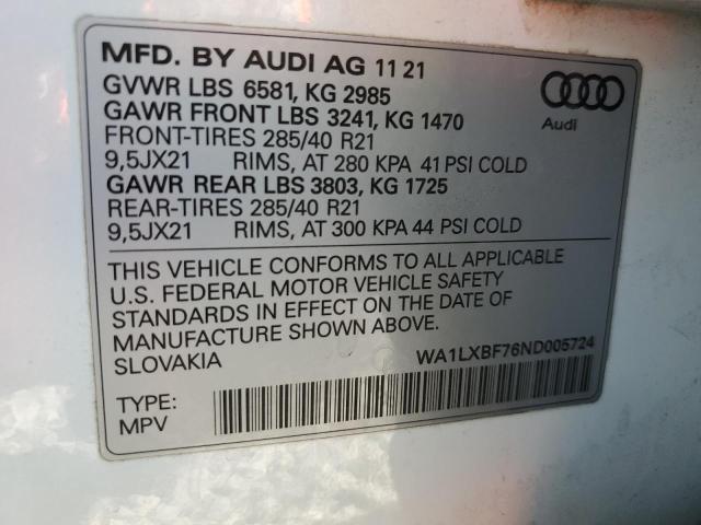 2022 AUDI Q7 PREMIUM WA1LXBF76ND005724