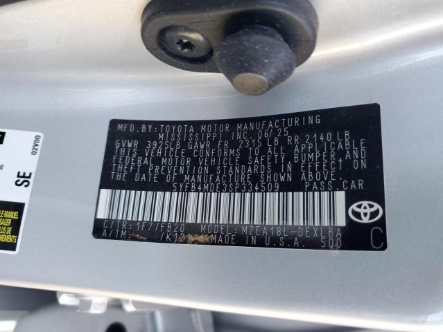 2025 TOYOTA COROLLA LE 5YFB4MDE3SP334509