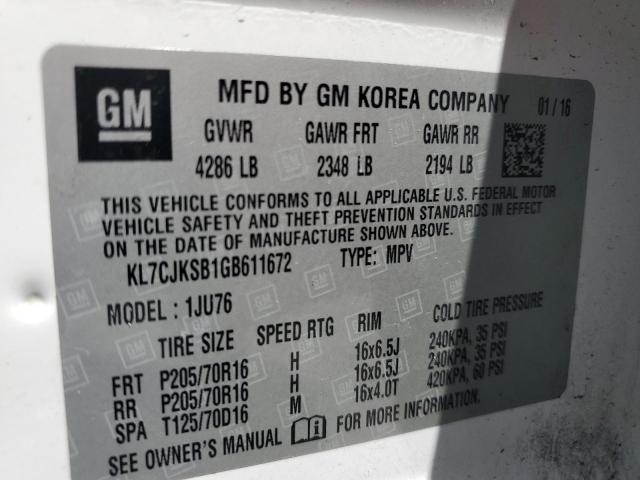 2016 CHEVROLET TRAX LS KL7CJKSB1GB611672