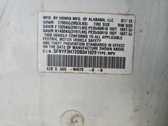 2013 HONDA PILOT EXLN - 5FNYF3H72DB041029