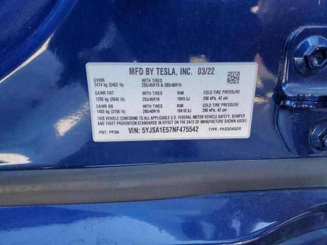 2022 TESLA MODEL S 5YJSA1E57NF475542