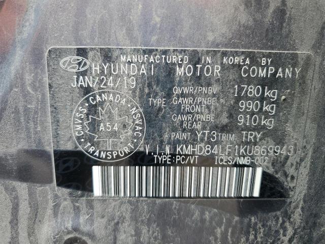 2019 HYUNDAI ELANTRA SEL KMHD84LF1KU869943