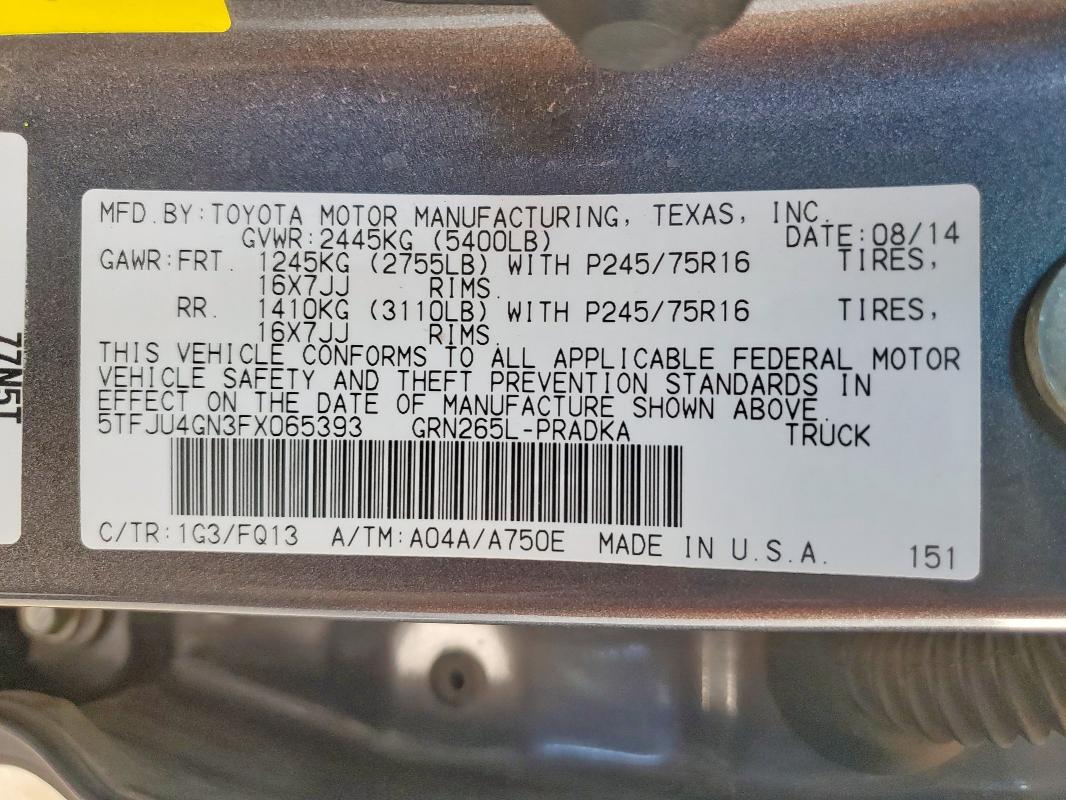 2015 TOYOTA TACOMA DOU 5TFJU4GN3FX065393