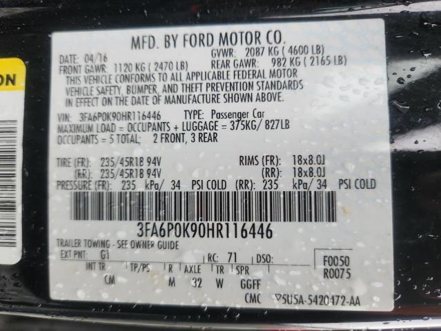 2017 FORD FUSION TIT - 3FA6P0K90HR116446
