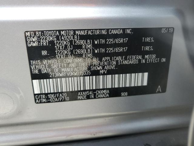 2019 TOYOTA RAV4 XLE 2T3RWRFV0KW015335
