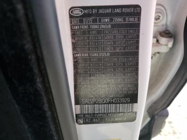 2015 LAND ROVER RANGE ROVE SALVP2BG0FH033929