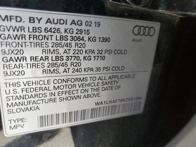 2019 AUDI Q7 PREMIUM WA1LHAF76KD031694