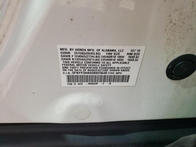 2016 HONDA PILOT EXL #3294466492