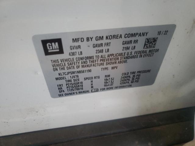 2022 CHEVROLET TRAX 1LT KL7CJPSM1NB561190