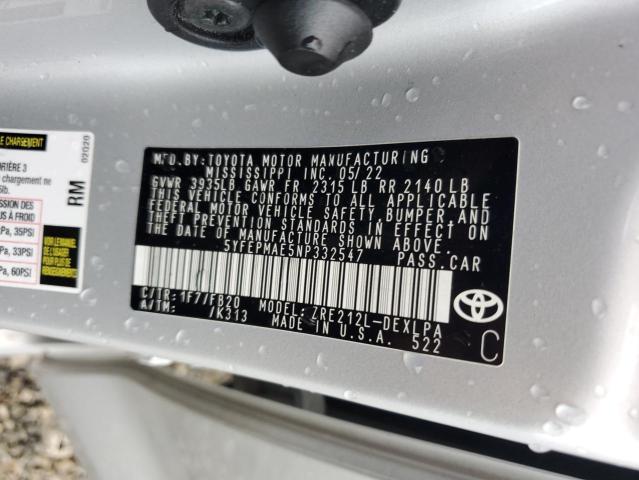2022 TOYOTA COROLLA LE 5YFEPMAE5NP332547