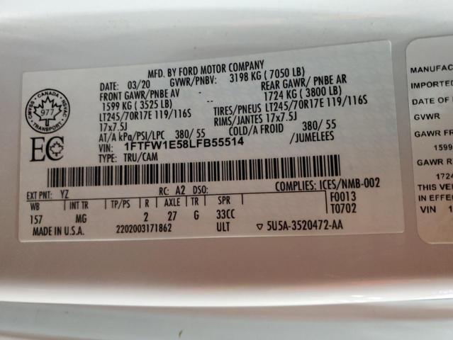 2020 FORD F150 SUPER 1FTFW1E58LFB55514