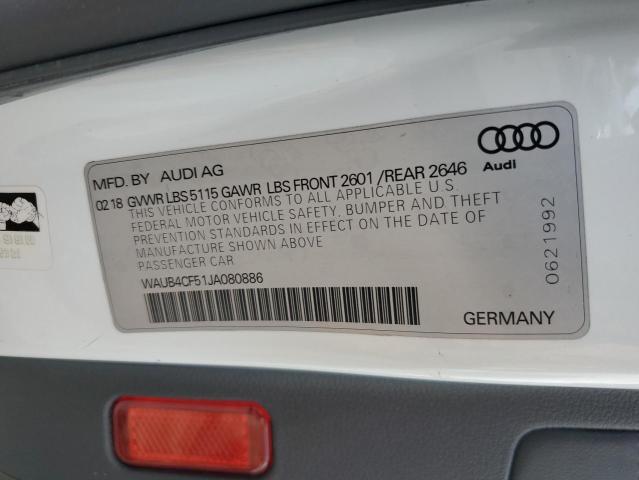 2018 AUDI S5 PREMIUM WAUB4CF51JA080886