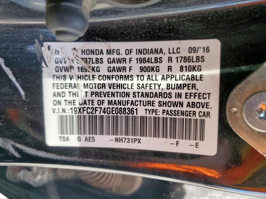 2016 HONDA CIVIC EX - 19XFC2F74GE088361